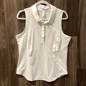 Lululemon White Quick Dry Sleeveless Polo Collared Stretch Button Up Top 12